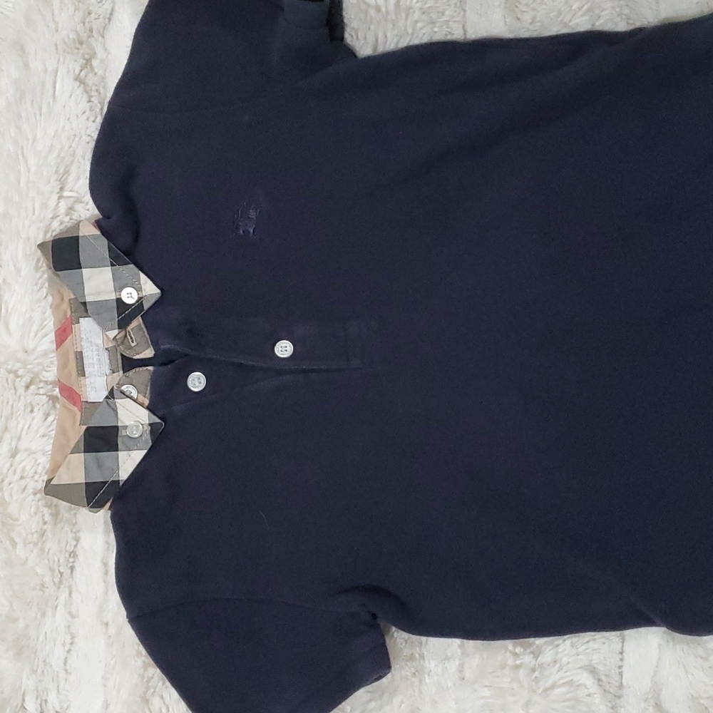 Burberry Navy Polo Shirt with Iconic Check Collar